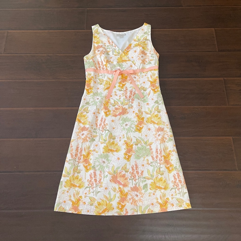JANEVILLE Floral 100% Cotton Sleeveless Lined Midi Dress Size 8